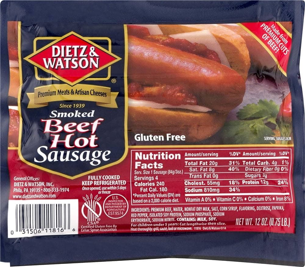 Gluten Free Smoked Beef Hot Sausage