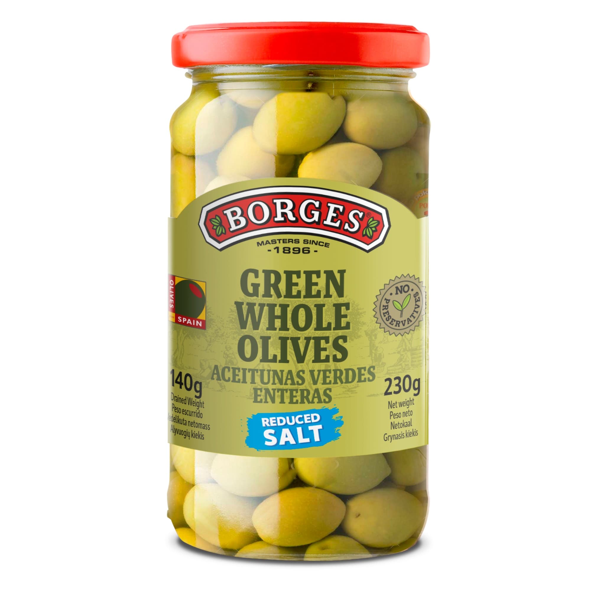 Green Whole Olives Reduced Salt - Borges
