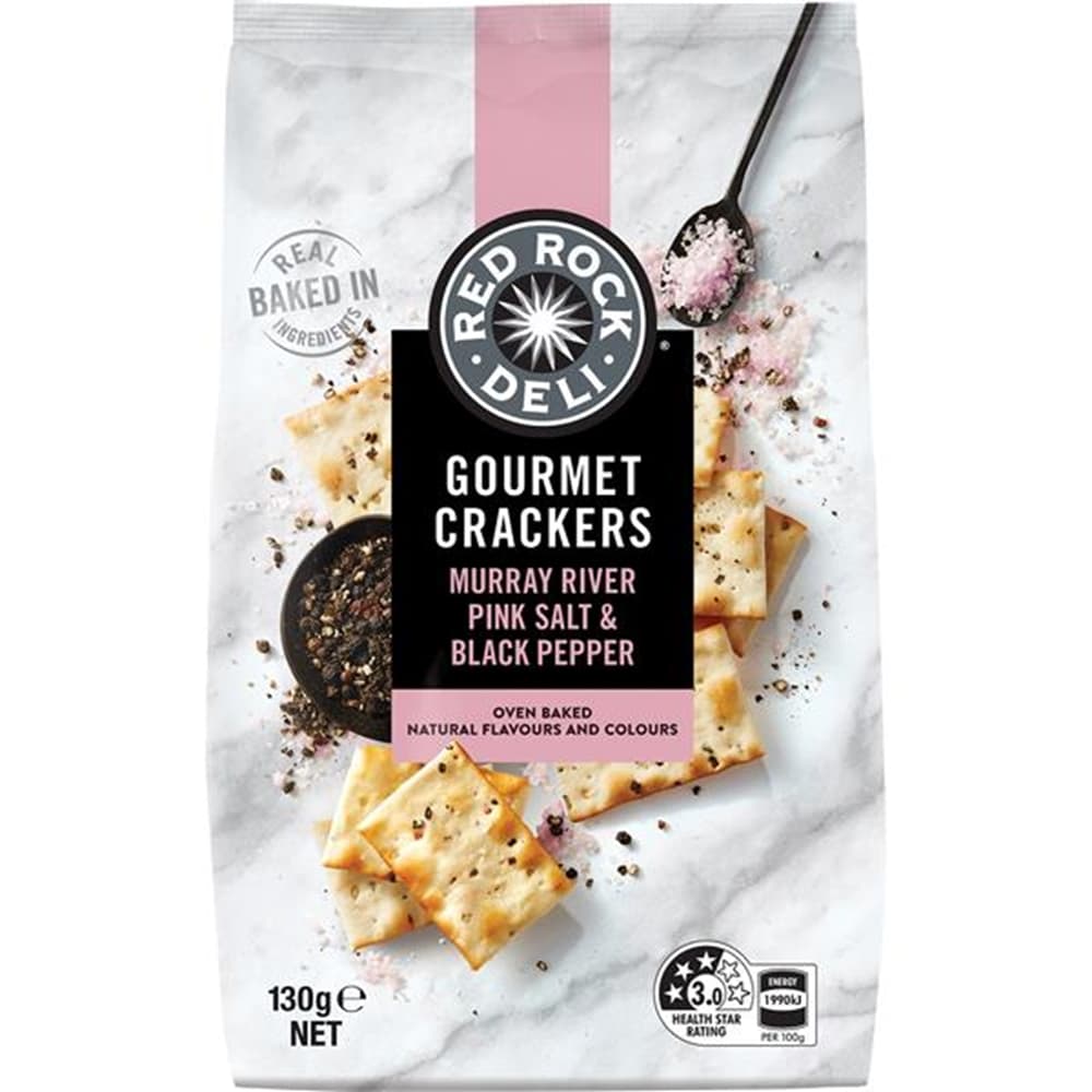 Gourmet Crackers Murry River, Pink Salt & Black Pepper - Red Rock