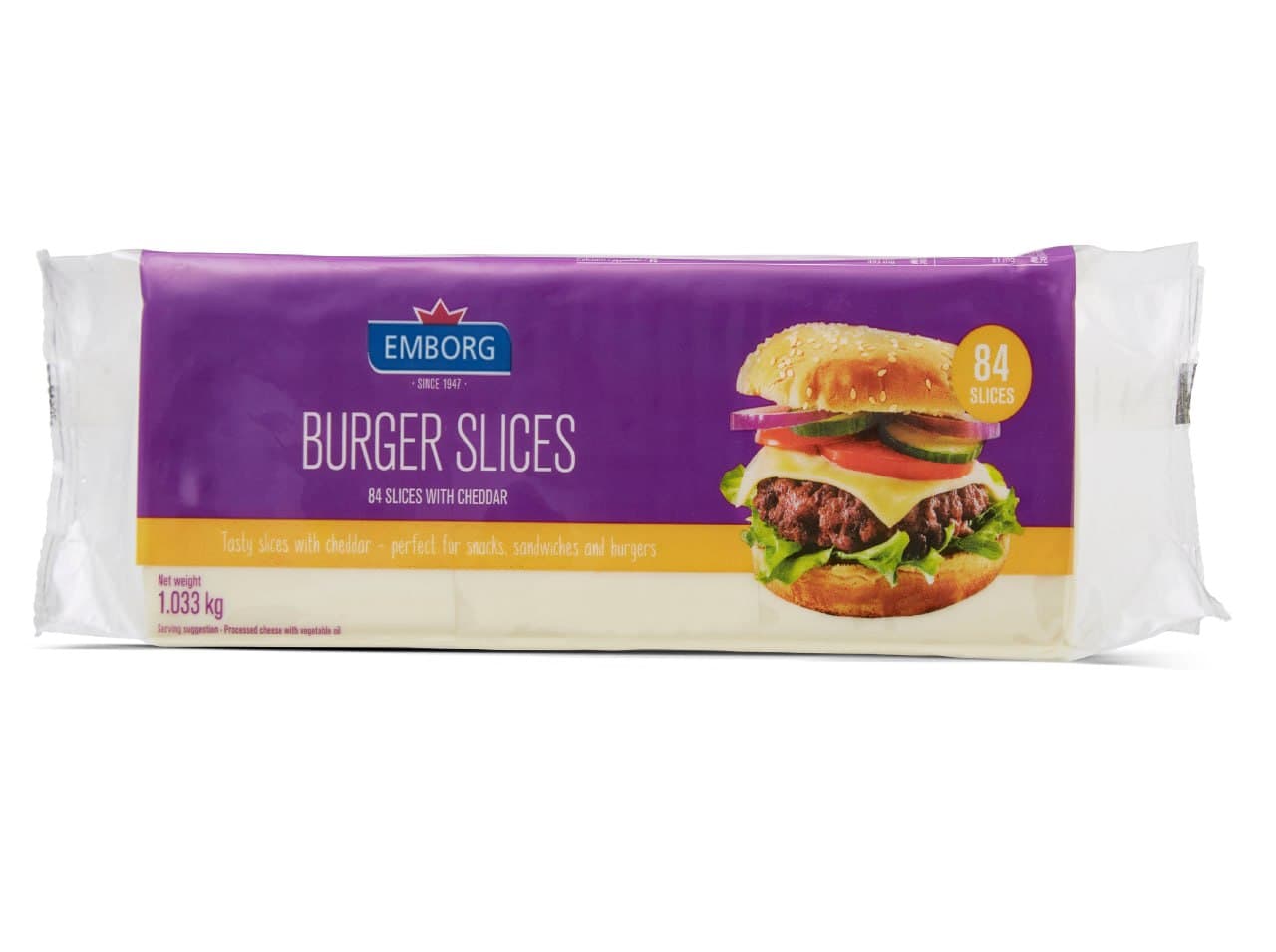 White Cheddar Buger Slices with 50% Cheese - Emborg