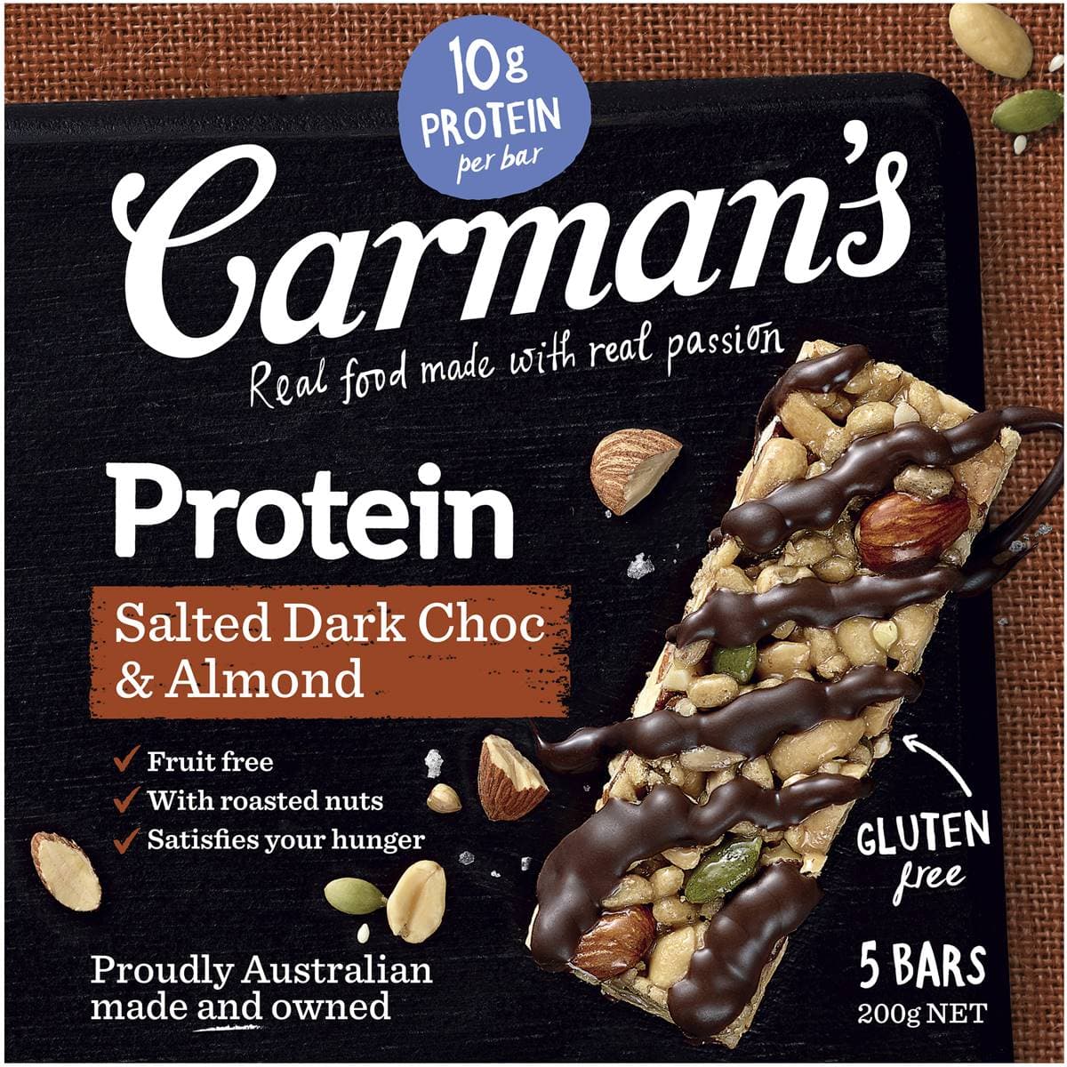 Protein Salted Dark Chocolate & Almond Bars - Carman's