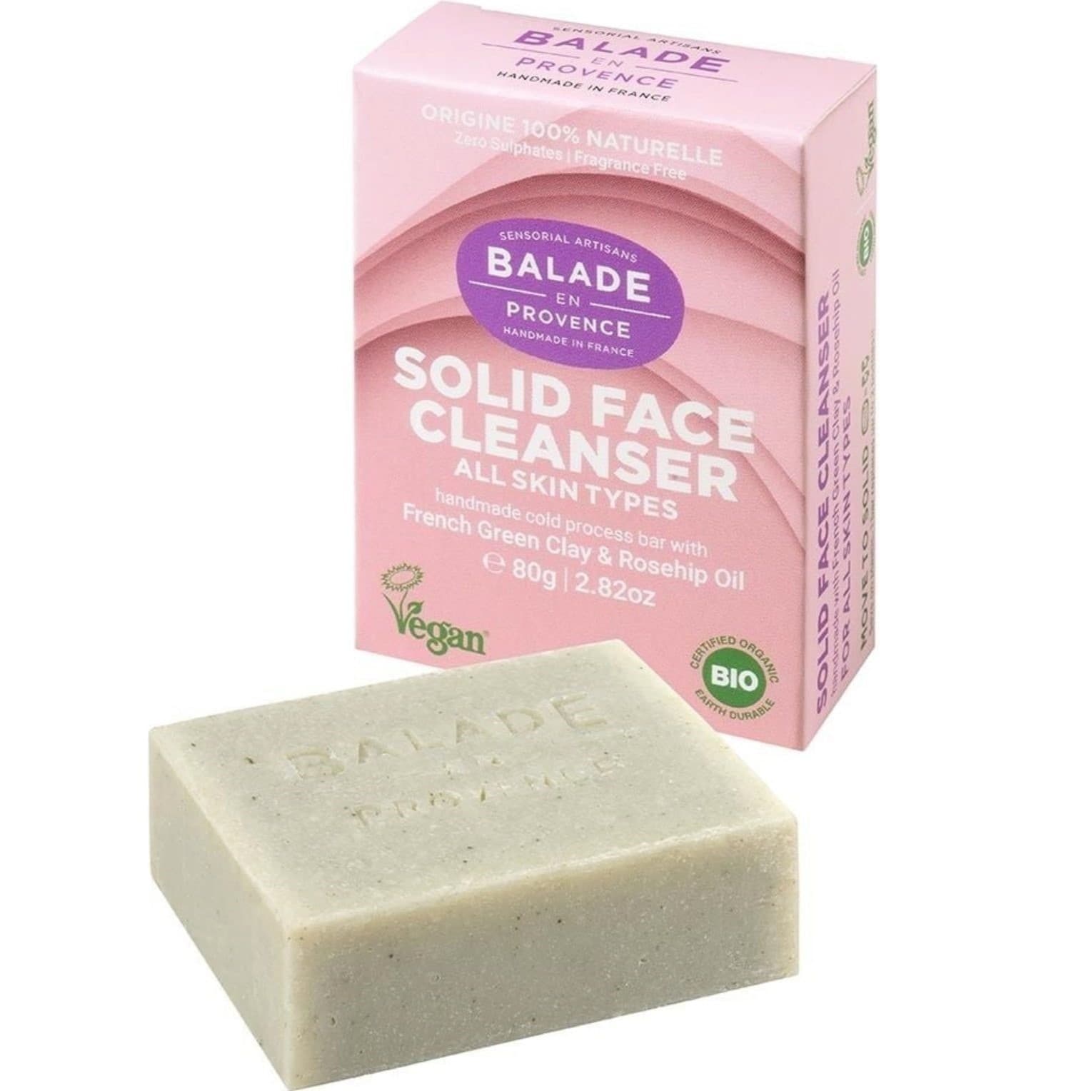 Solid Face Cleanser All Skin Types with French Green Clay & Rosehip Oil