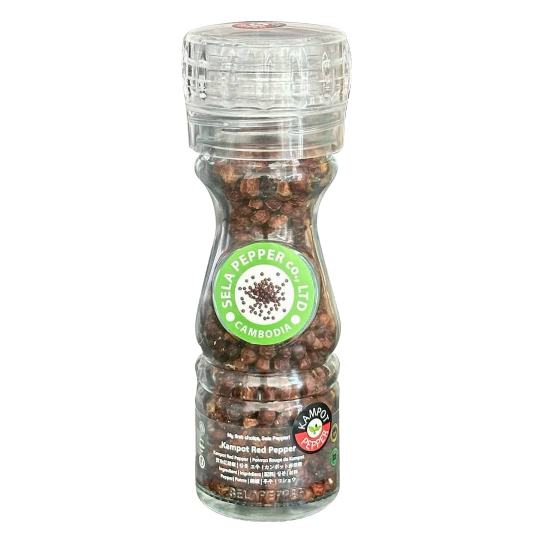 Kampot Red Pepper Corn in Glass Bottle with Adjustable Grinder