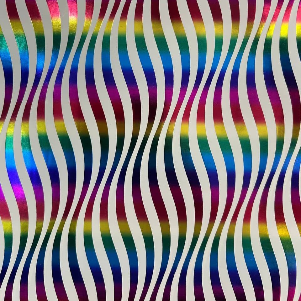 White & Reflective Rainbown Wavy Strips Wrapping Paper Sheet