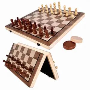 3 in 1 Magnetic Chess Game 39cm Wooden Board
