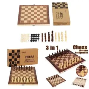 3 in 1 Non-Magnetic Wooden Chess