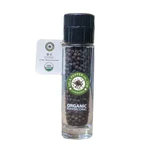 Organic Black peppercorn in Glass Bottle with Adjustable Grinder - Sela Pepper