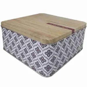 Batic Broc Square Metal Box (Wood Cover)