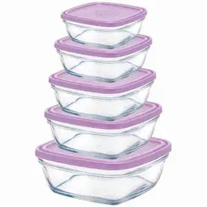 Purple Lid Freshbox Clear Square Set - Duralex