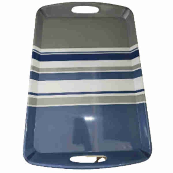 Rectangular Gray & Blue Line Hand Tray