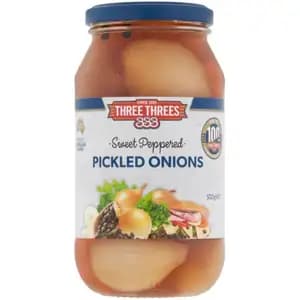 Sweet Pepeered Pickled Onions - Three Threes