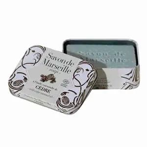 Marseille Soap with Metal Box Cedar Essential Oil - Alépia