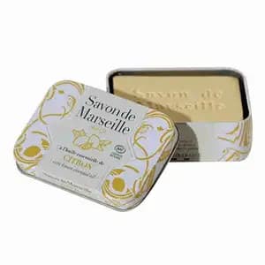 Marseille Soap with Metal Box Lemon Essential Oil - Alépia