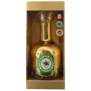 Kampot Black Pepper Corn in Gold Bottle with Adjustable Grinder - Sela Pepper