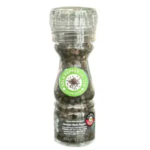 Kampot Black Pepper Corn in Glass Bottle with Adjustable Grinder - Sela Pepper