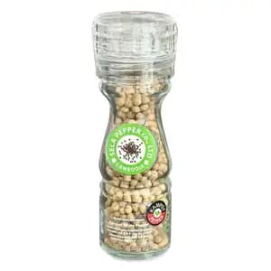 Kampot White Pepper Corn in Glass Bottle with Adjustable Grinder - Sela Pepper