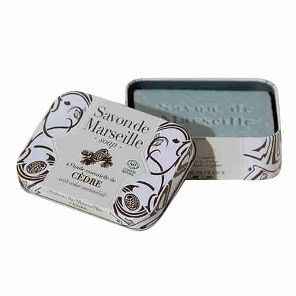 Marseille Soap with Metal Box Cedar Essential Oil