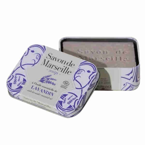 Marseille Soap with Metal Box Lavender Essential Oil