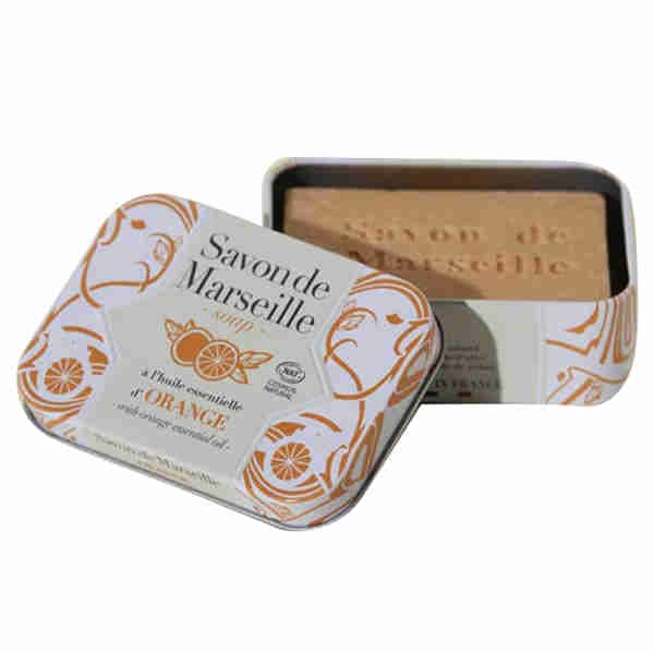 Marseille Soap with Metal Box Orange Essential Oil