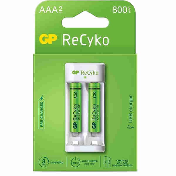 Rechargeable Battery AAA 800mAh & Charger - GP ReCyKo