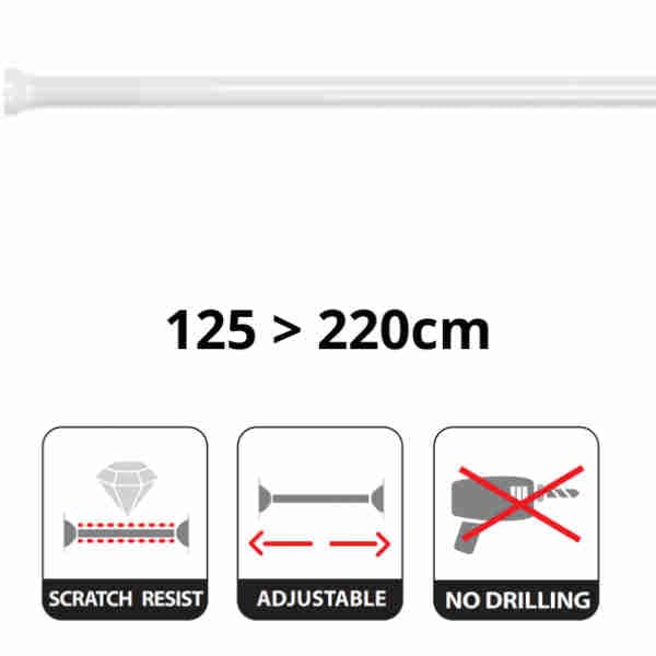 White Shower Bar 125-220cm