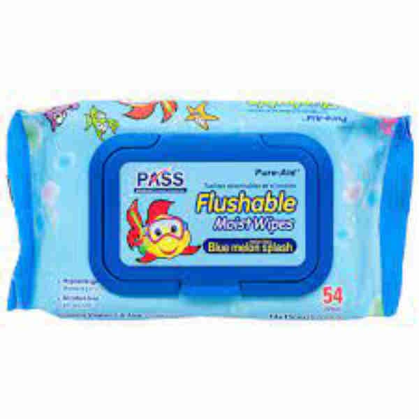Flushable Moist Wipes Blue - Pure Aid