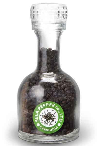 Black Pepper Corn in Glass Bottle Grinder