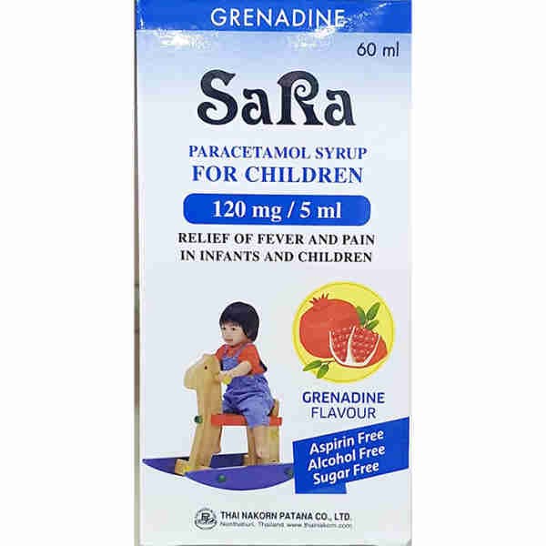 Paracetamol 120mg/5ml Grenadine Flavour Syrup for Kid - Sara