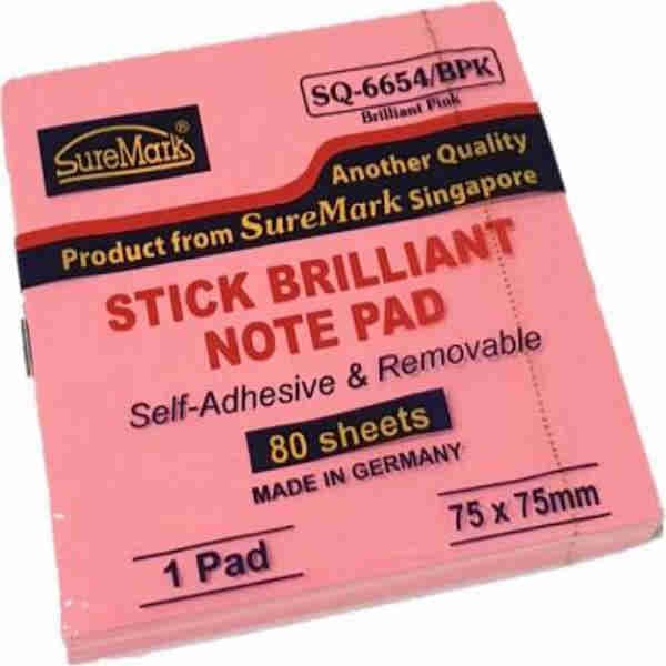 Pink Stick Note Pad 75x75mm - Suremark