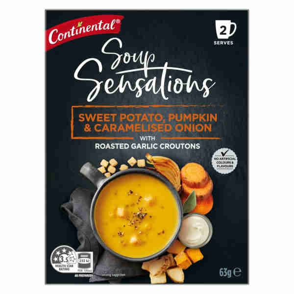 Sweet Potato, Pumpkin & Caramelised Onion with Roasted Garlic Croutons Soup Sensations