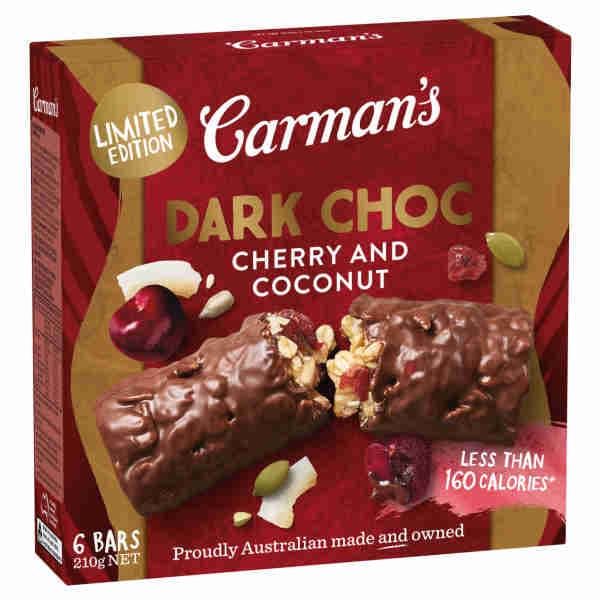 Dark Choc Cherry and Coconut Bars - Carman's