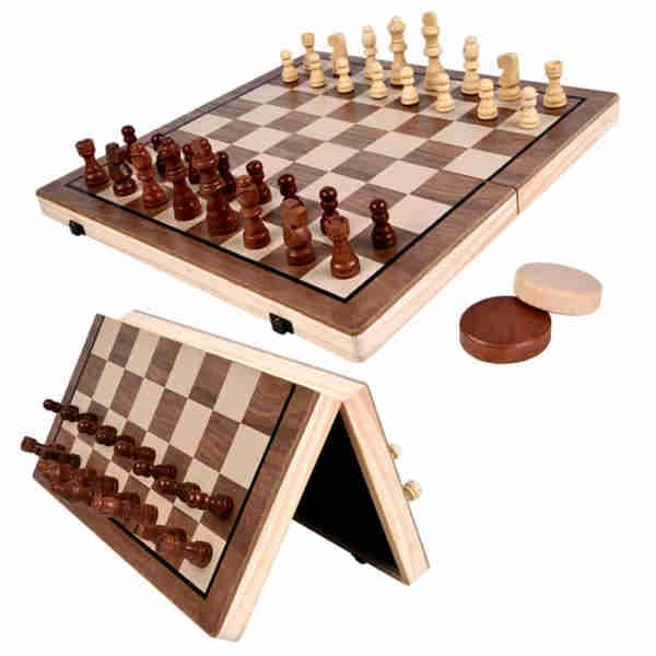3 in 1 Magnetic Chess Game 39cm Wooden Board
