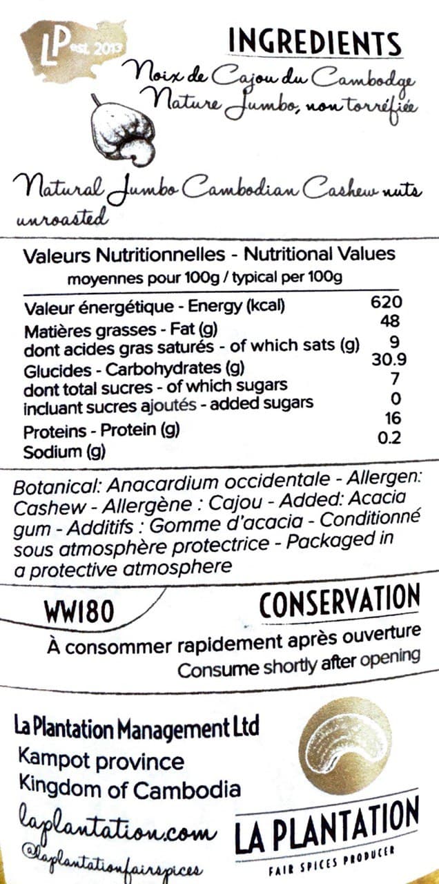 Natural Jumbo Cashew Nuts - La Plantation 125g 2