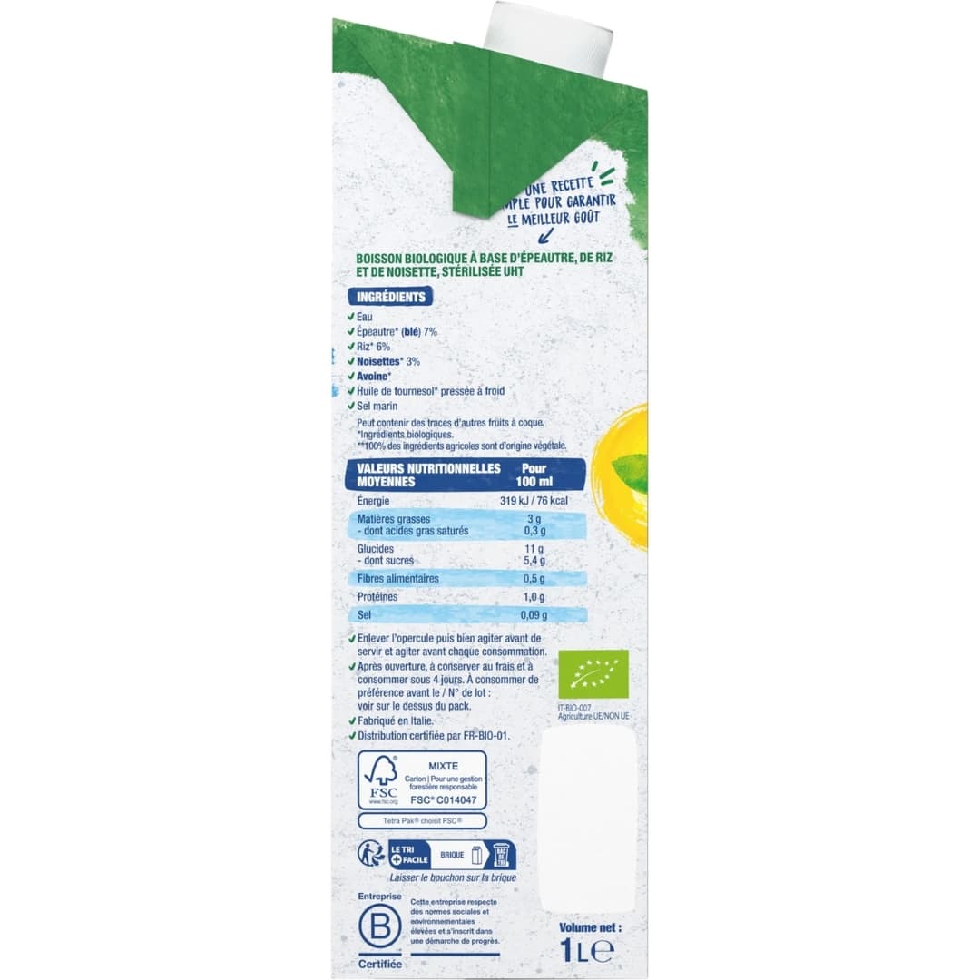 Organic Spelt Hazelnut Milk No Added Sugar 2